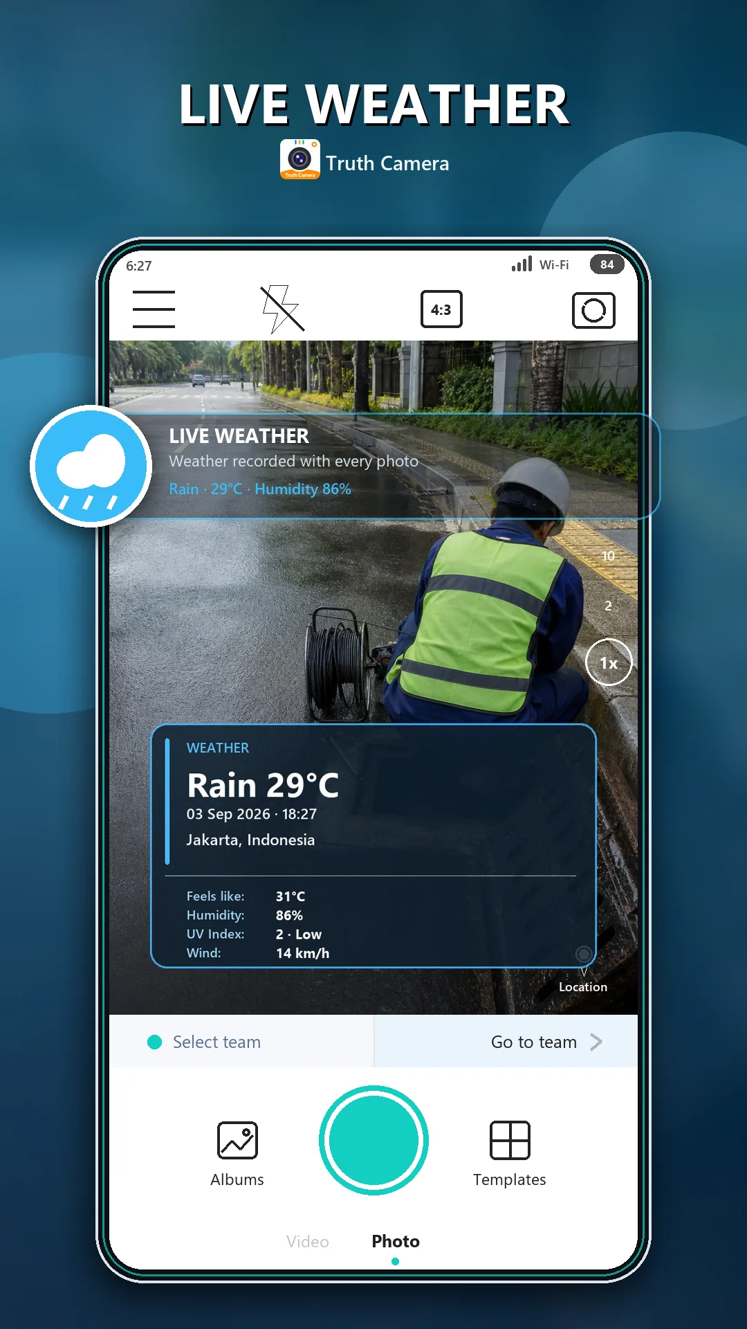 Weather information added to a timestamped work photo